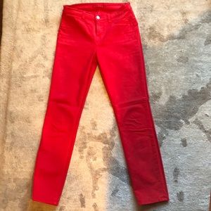 J Brand red cropped skinny jeans